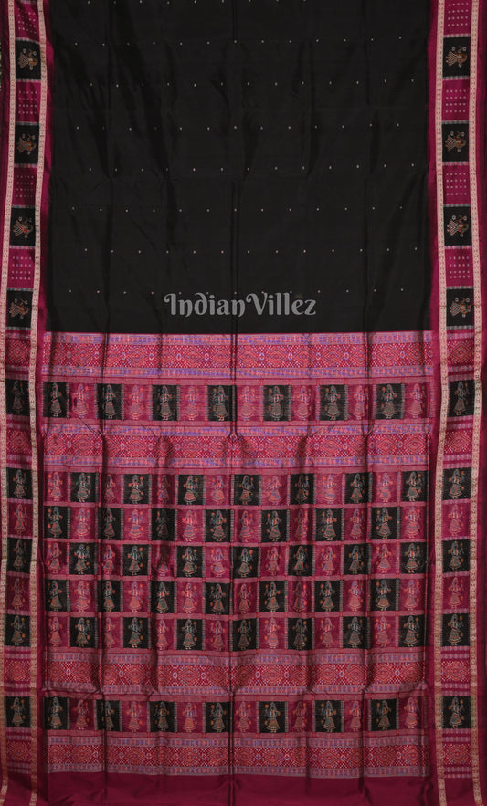 Black Wine Odisha Ikat Sambalpuri Silk saree with Doll Anchal 