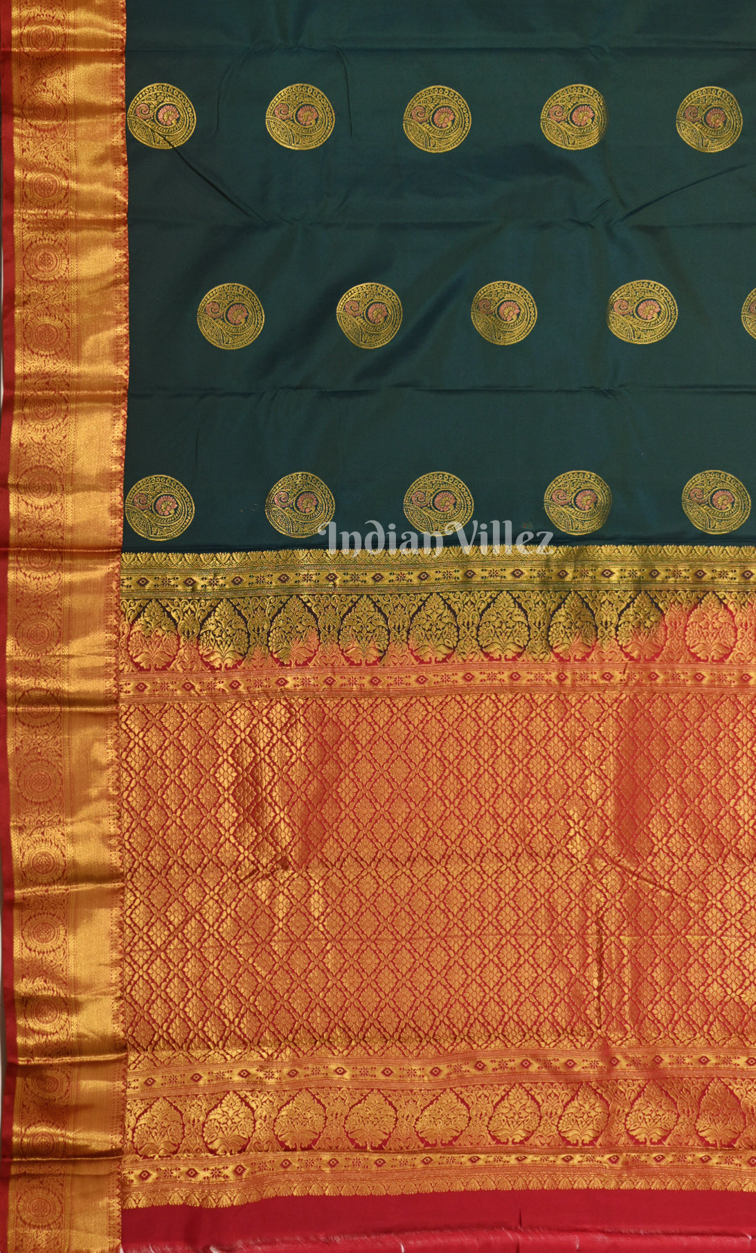 Bottle Green Red Zari woven Pure Kanjivaram Silk Saree