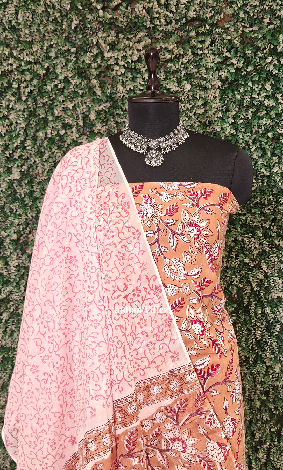 Light Orange Red Sanganeri Block Printed Cotton Suit Sets