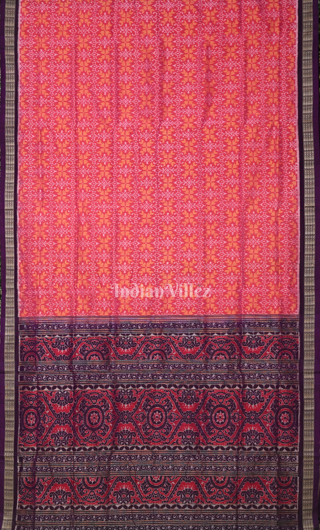 Pink Purple Flower Motif Odisha Ikat Sambalpuri Silk Saree 