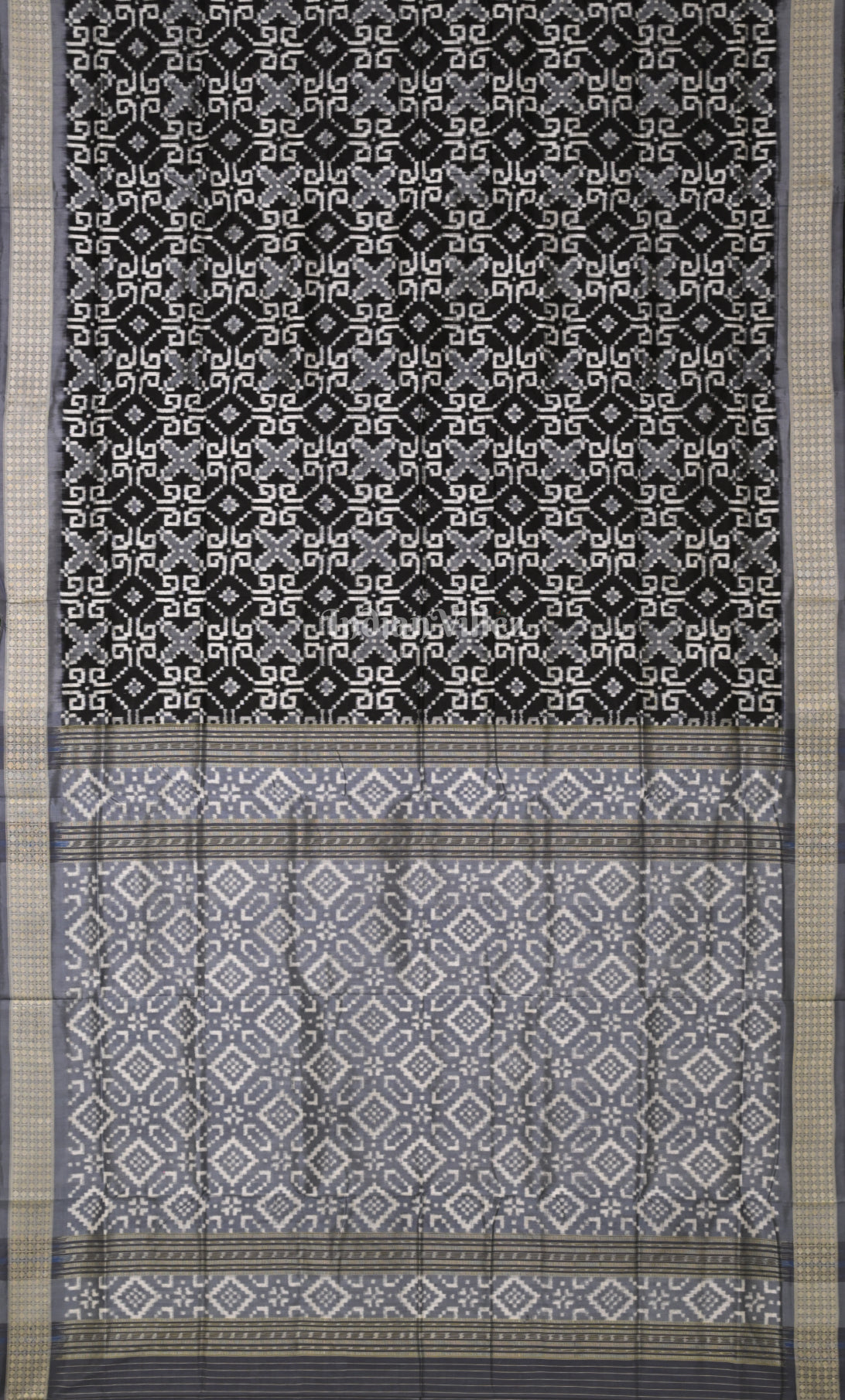 Black Grey Telia Rumal Odisha Ikat Sambalpuri Silk Saree 