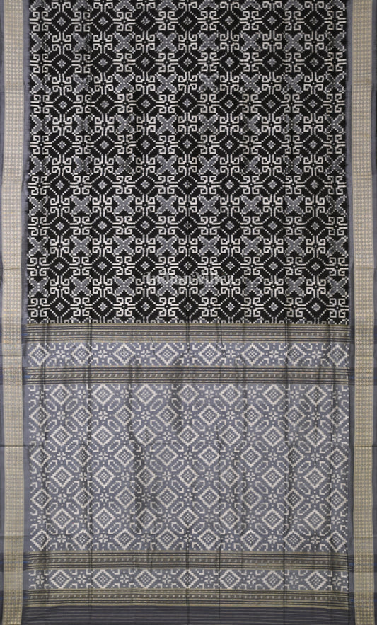 Black Grey Pasapali Odisha Ikat Sambalpuri Silk Saree 
