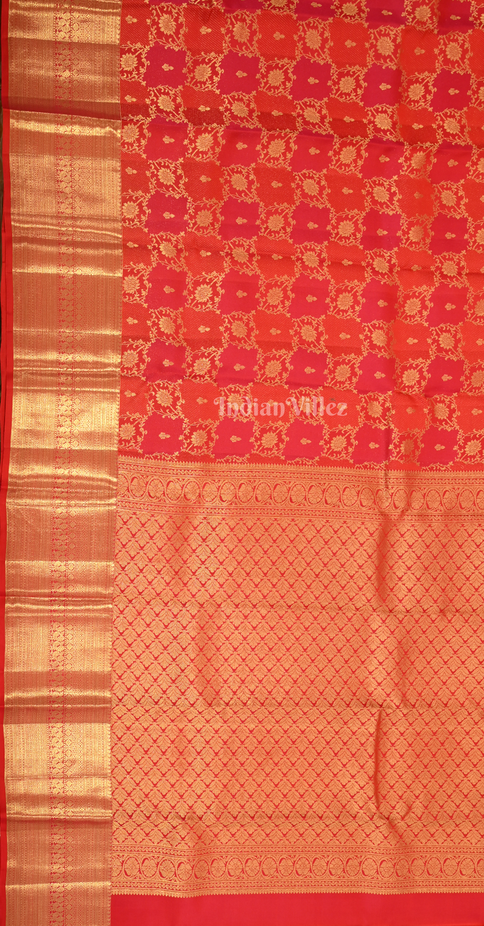 Red Golden Floral Motif Brocade Pure Kanjivaram Silk Saree 