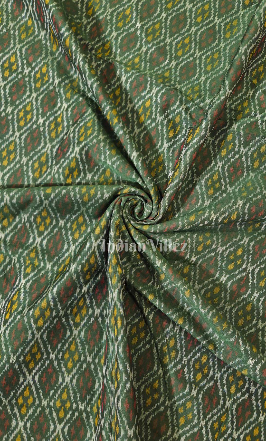 Olive Green Handwoven Pochampally Ikat Silk & Cotton (Sico) Fabric
