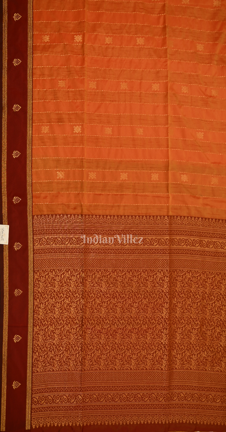Orange Maroon Tussar Silk Saree with Zari weave
