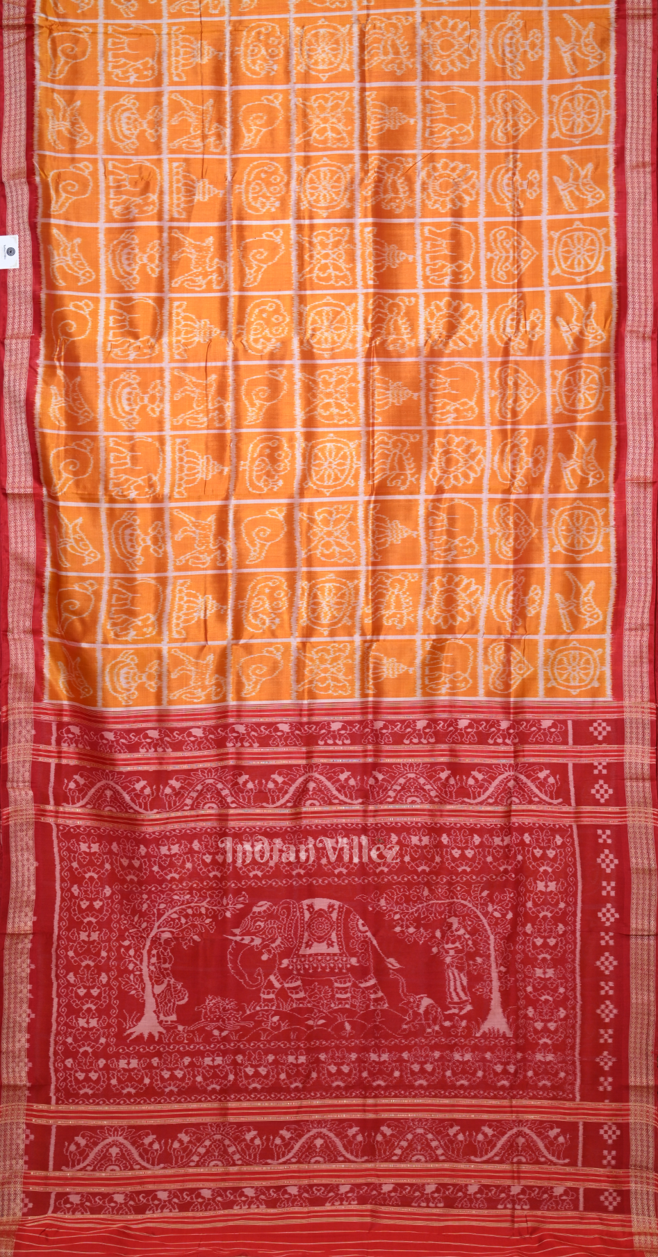 Exclusive Mustard Yellow Red Nabakothi Odisha Ikat Sambalpuri Silk Saree 
