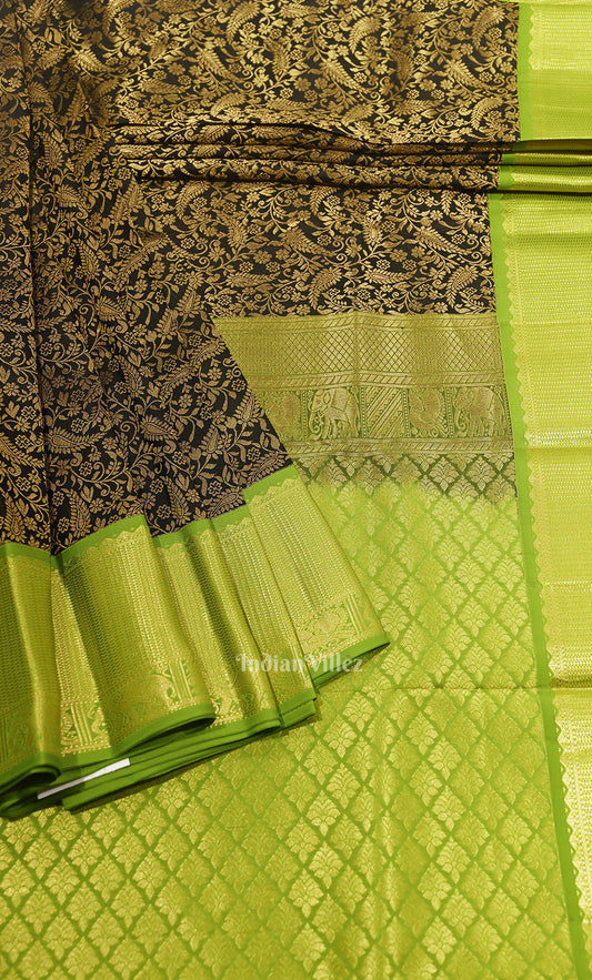 Bottle Green Pure Brocade Kanjivaram Silk Saree