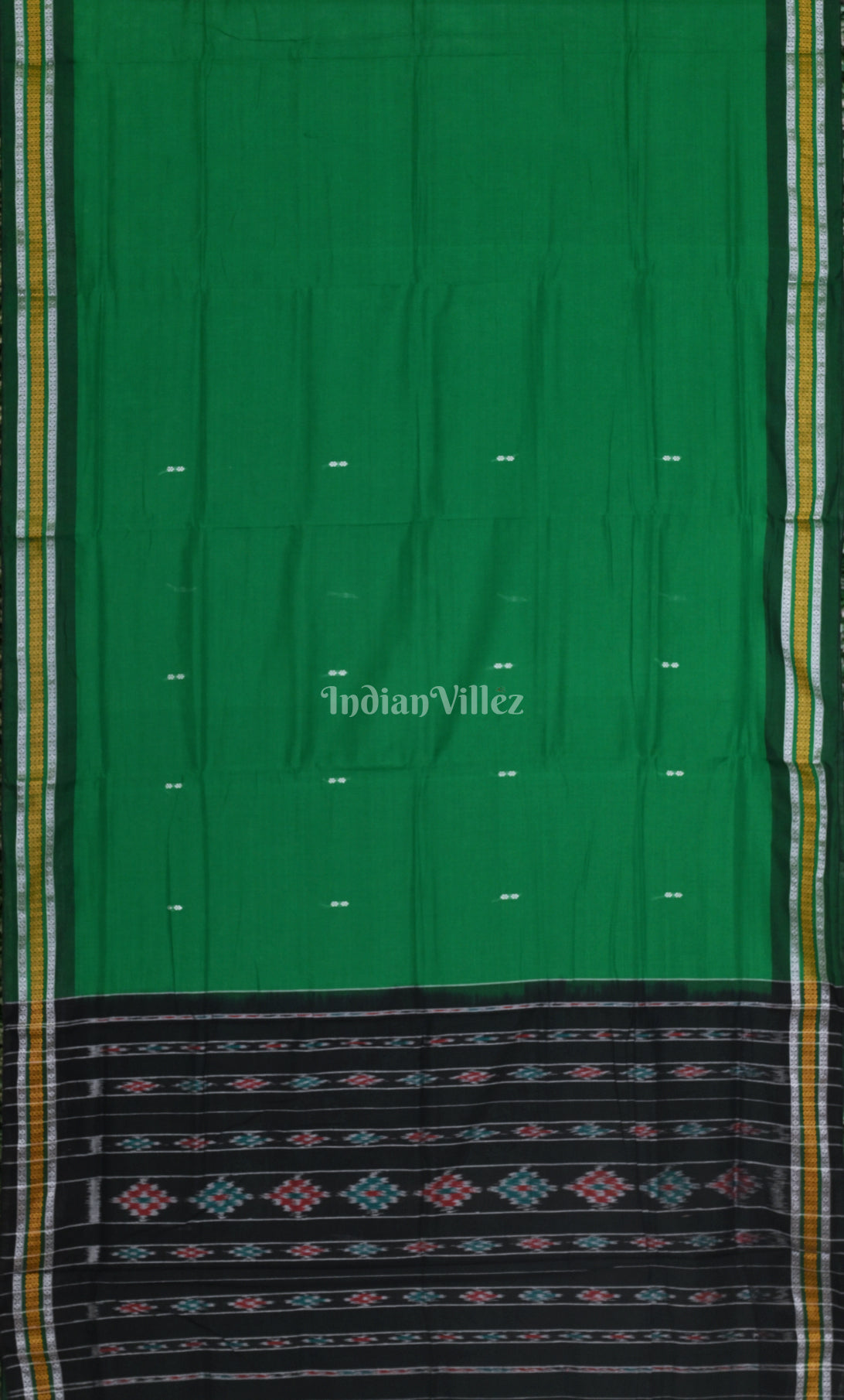 Forest Green Black Odisha Ikat Maniabandha Cotton Saree 