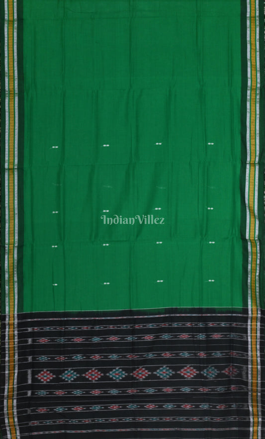 Forest Green Black Odisha Ikat Maniabandha Cotton Saree 