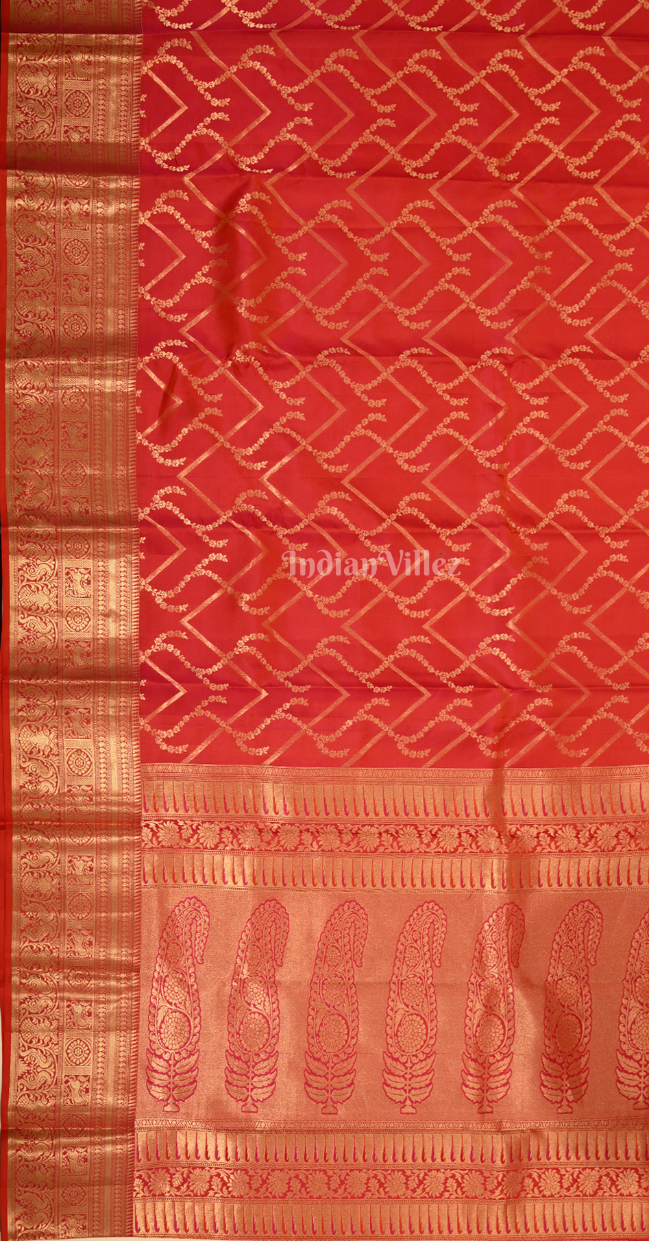 Exclusive Red Geometric Pattern Pure Kanjivaram Silk Saree 