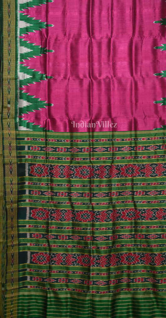 Magenta Pink Green Big Kumbha Odisha Ikat Khandua Silk Sare