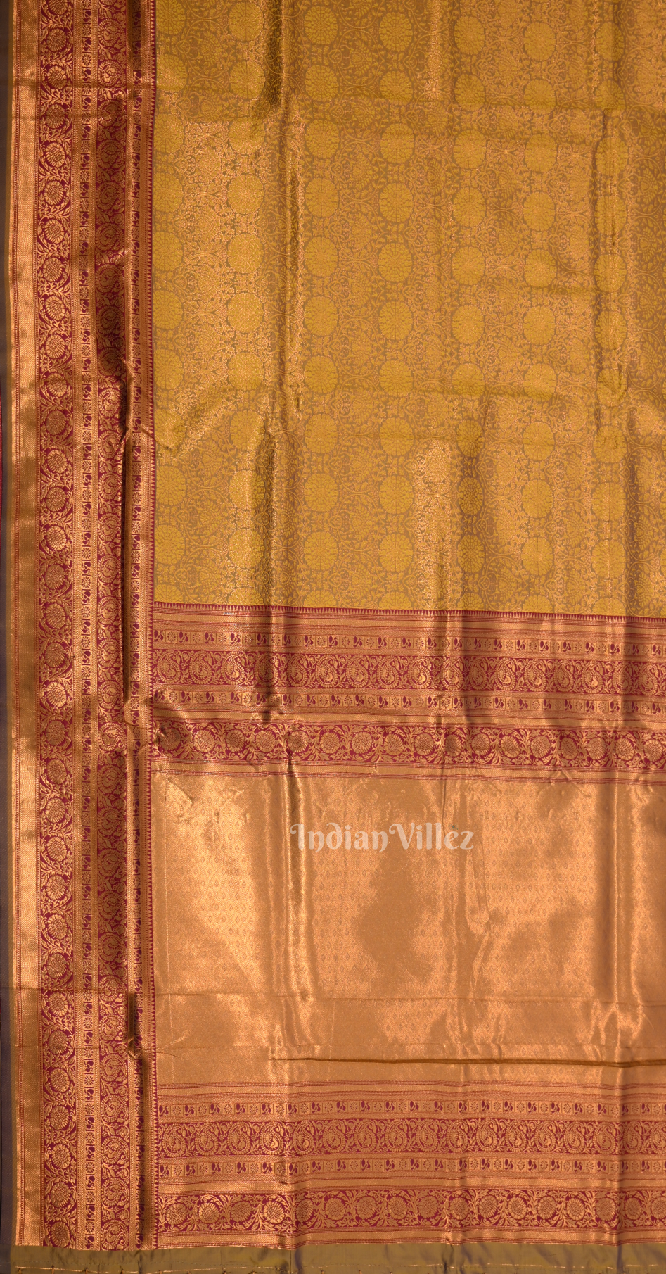 Golden Yellow Chaap Weaving Silk Saree