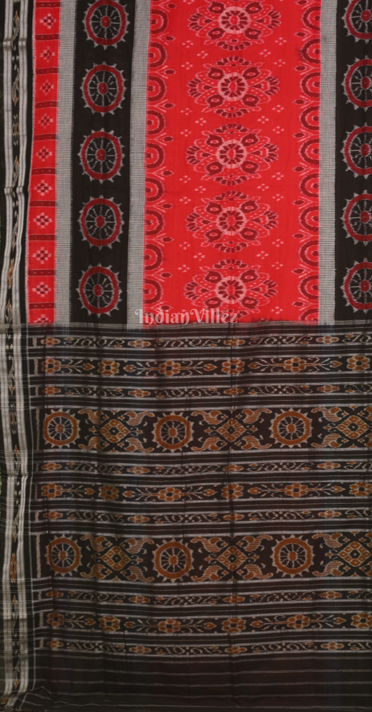 Maroon Black Floral Odisha Handloom Sambalpuri Ikat Cotton Saree