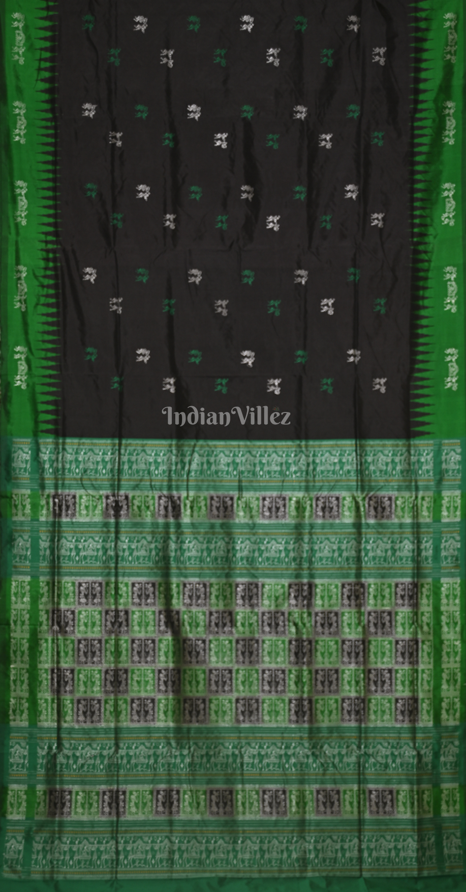 Black Green Tribal Doli Sawari Odisha Ikat Bomkai Sambalpuri Silk Saree 