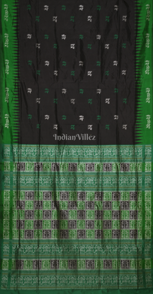 Black Green Tribal Doli Sawari Odisha Ikat Bomkai Sambalpuri Silk Saree 