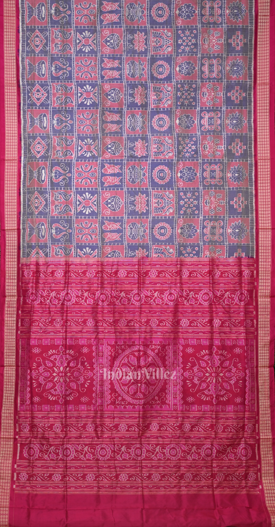 Exclusive  Grey Rani Pink Nabakothi Odisha Ikat Sambalpuri Silk Saree 