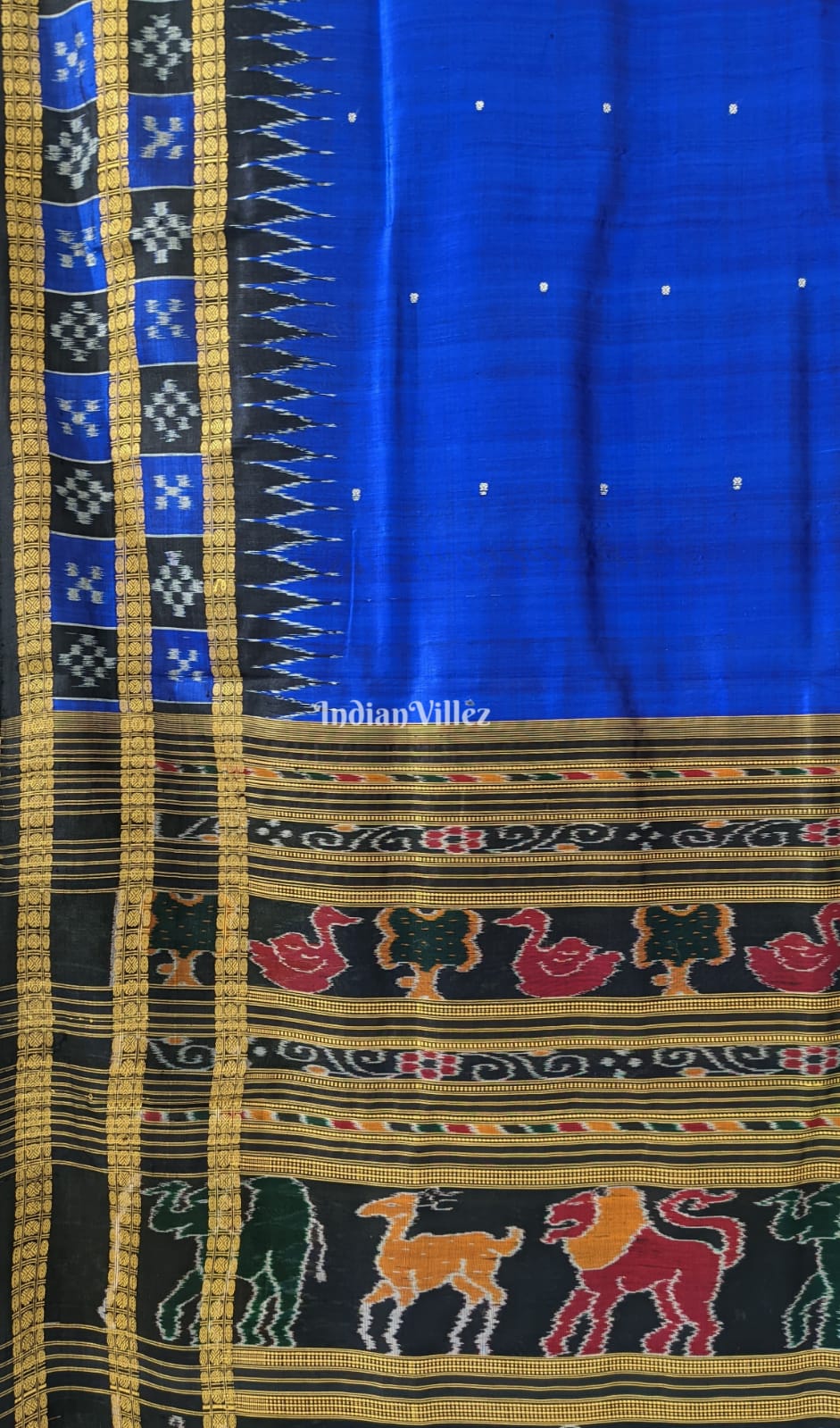 Blue Double Border Pasapali Khandua Silk Saree with Tribal Anchal