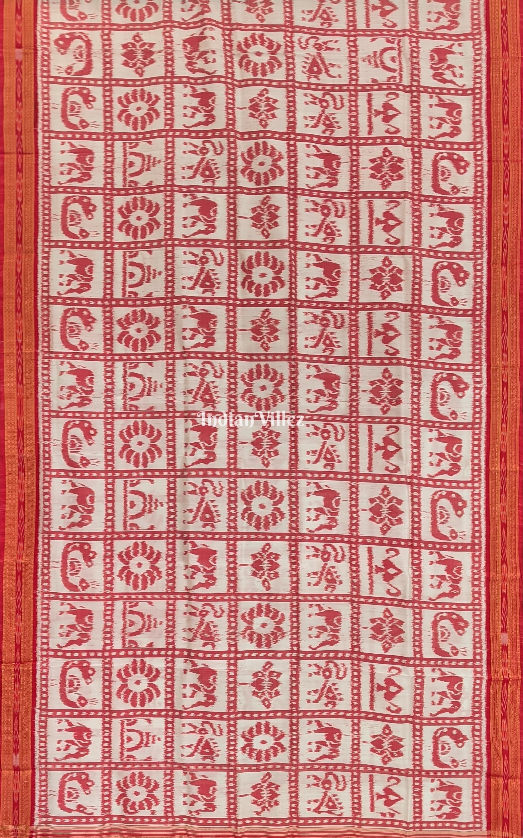 White Elephant Peacock Odisha Ikat Khandua Silk saree