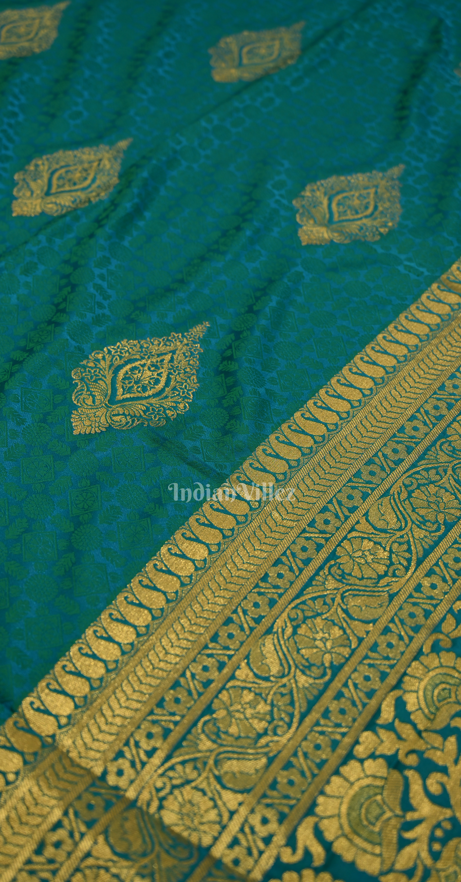 Teal Blue Pure Satin Weaving Silk Saree With Blouse Piece