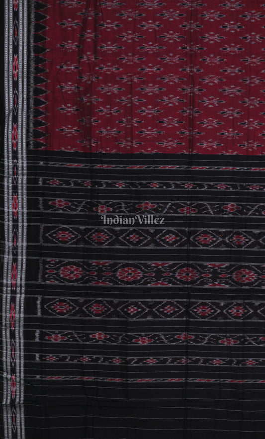 Maroon Red Black Odisha Ikat Maniabandha Cotton Saree 