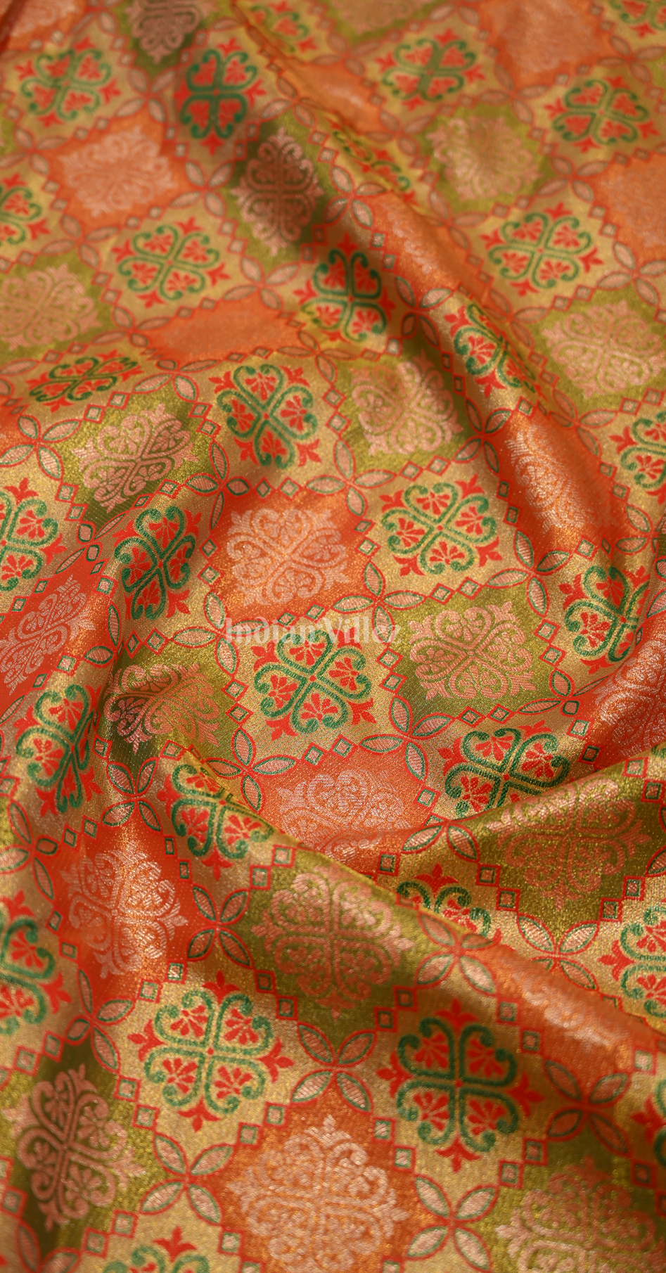 Rust Orange Golden Bridal Kanjivaram Silk Saree 