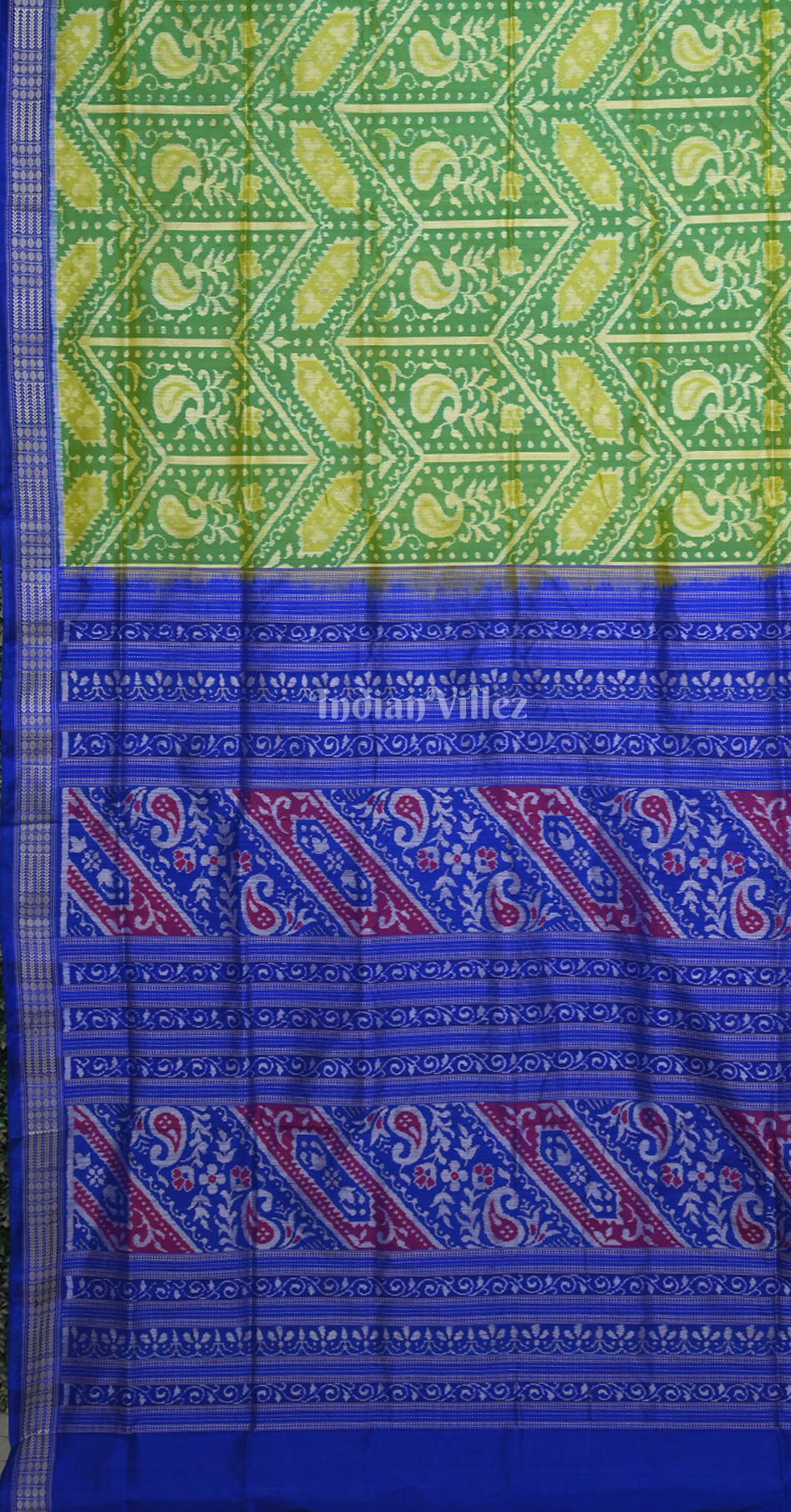 Parrot Green Royal Blue Odisha Ikat Sambalpuri Silk Saree 