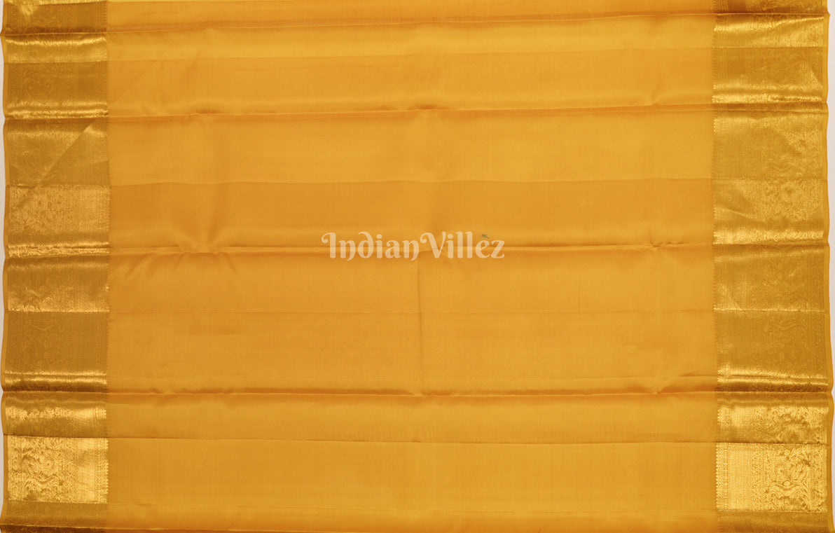 Black Mustard Yellow  Bird Motif Brocade Pure Kanjivaram Silk Saree 