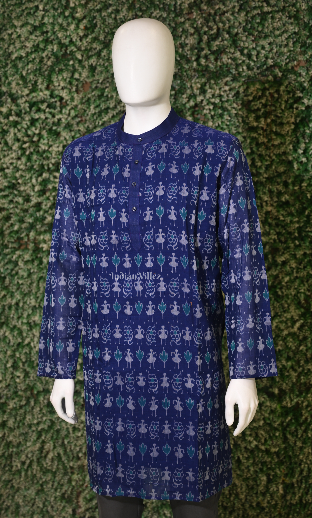 Royal Blue Tribal Design Odisha Ikat Sambalpuri Cotton Kurta For Men 