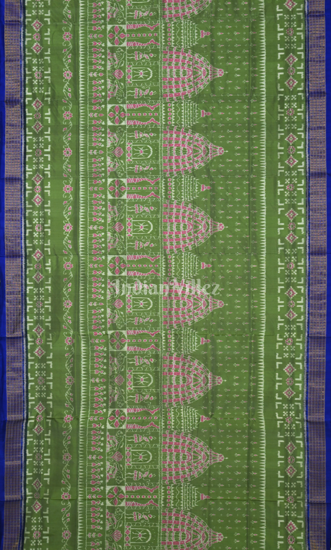 Mehendi Green Blue Tribal Theme Odisha Ikat Sambalpuri Half Tissue Silk Saree 