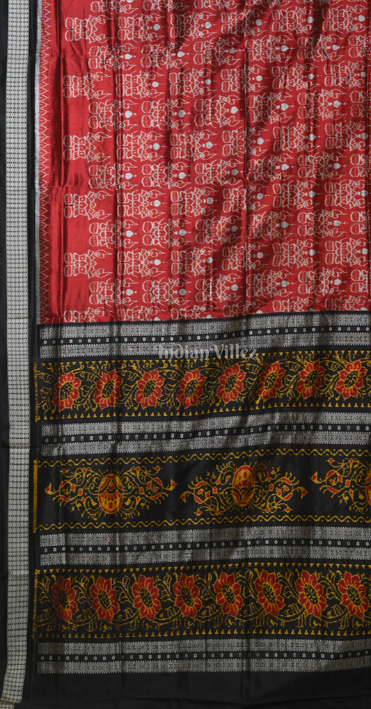 Red Black Sankha Padma Motif Odisha Ikat Sambalpuri Silk Saree