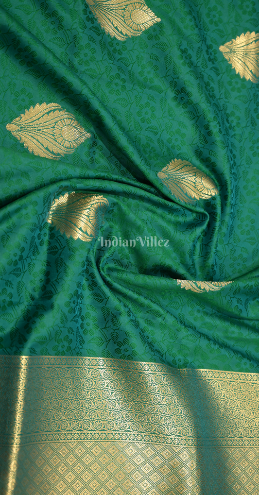 Peacock Green Butta Design Kanjivaram Silk Saree with Brocade Work 