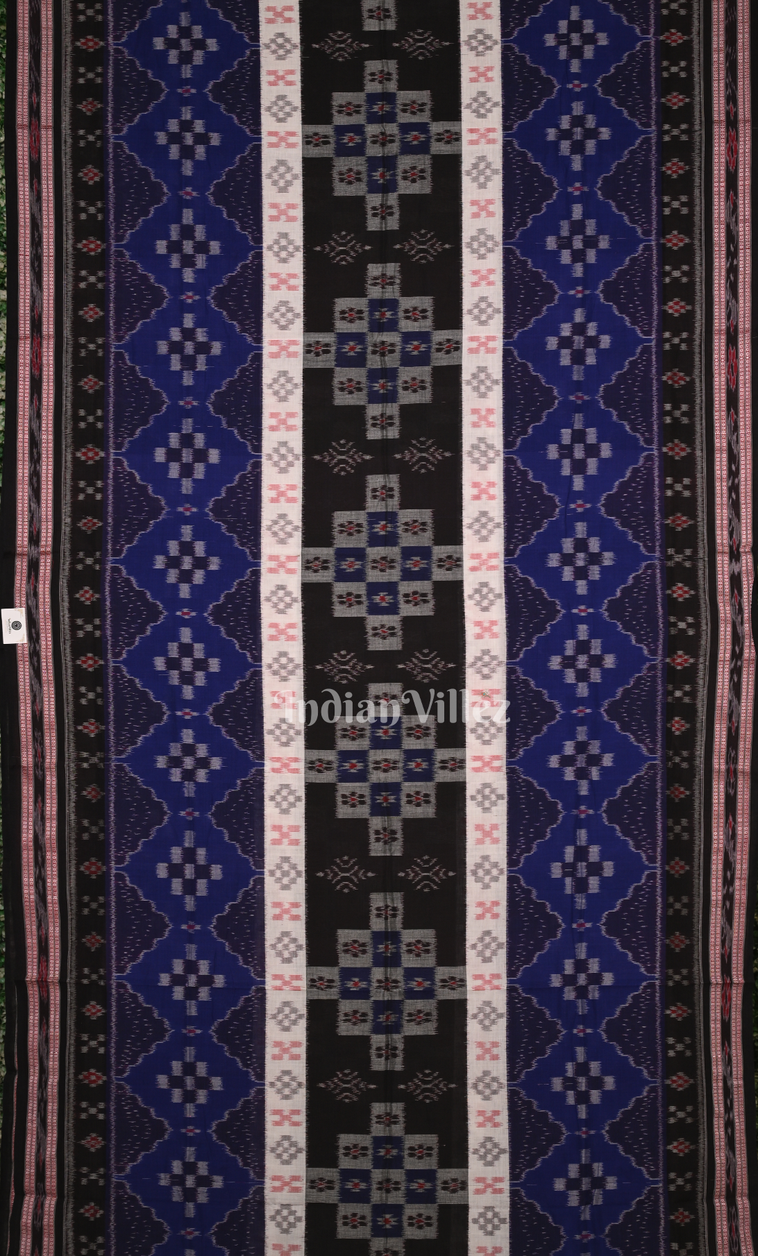  Royal Blue Black Pasapali Odisha Ikat Sambalpuri Cotton Saree 