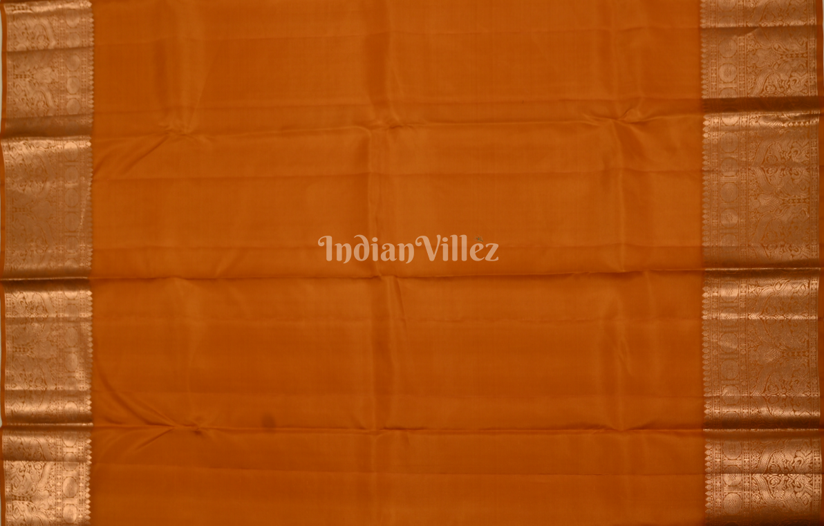  Rust Orange Shikargah Brocade Pure Kanjivaram Silk Saree