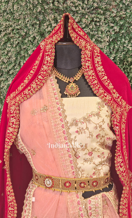 Exlusive Designer off White Peach Pink Lehenga Choli With Dupatta