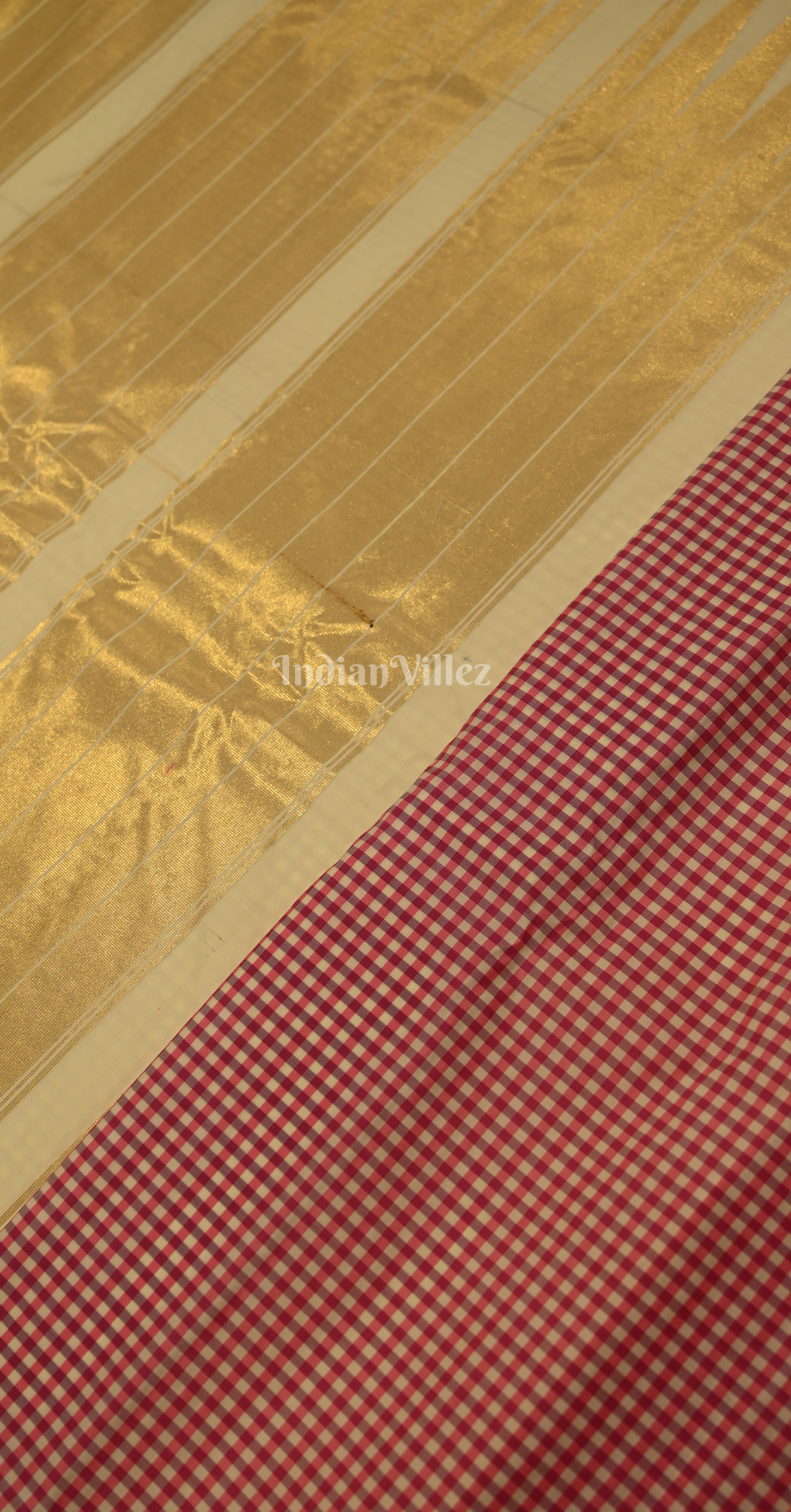Beige Maroon Check Pure Gadwal Silk Saree 