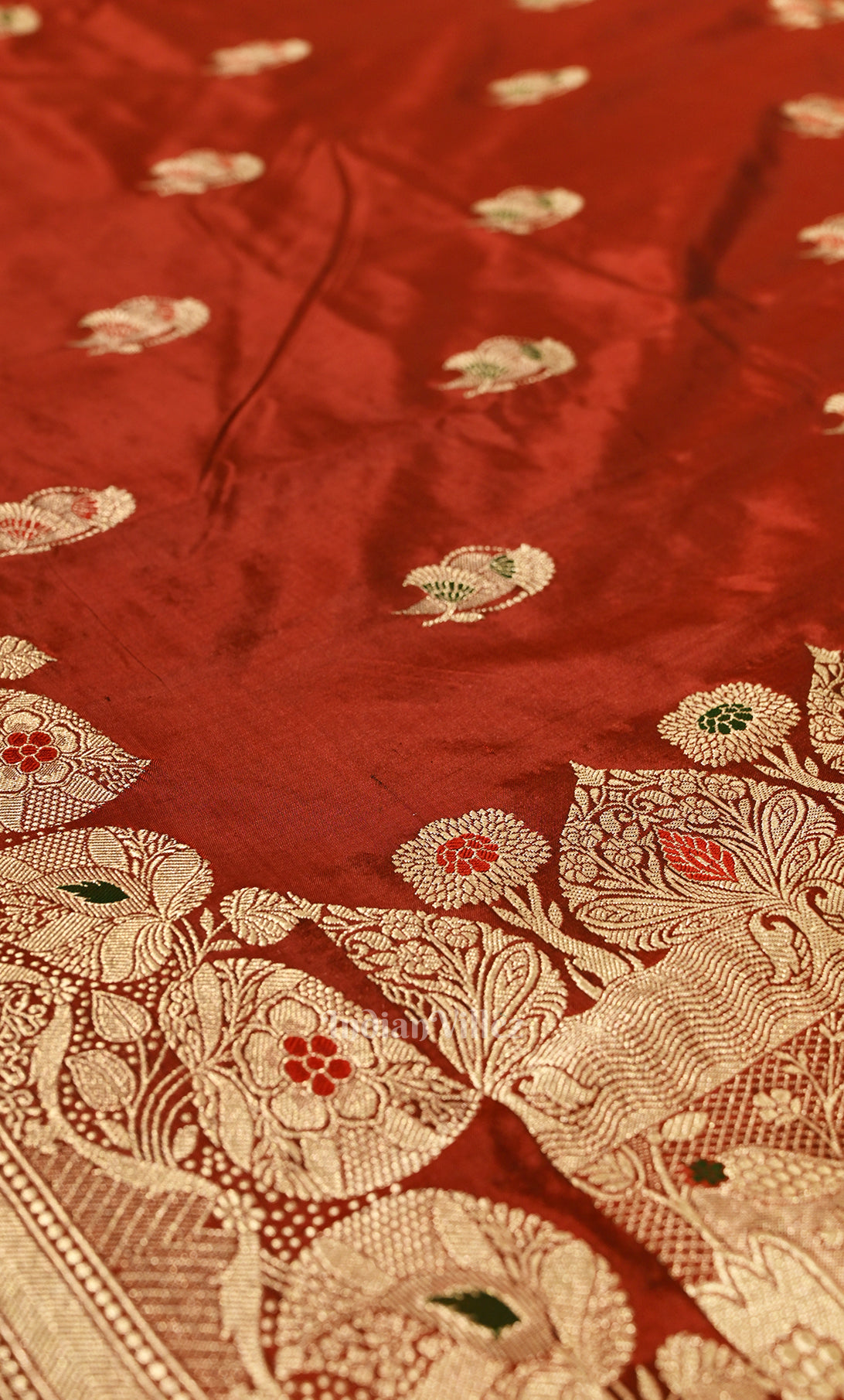 Bright Red Pure Katan Silk Banarasi Saree 
