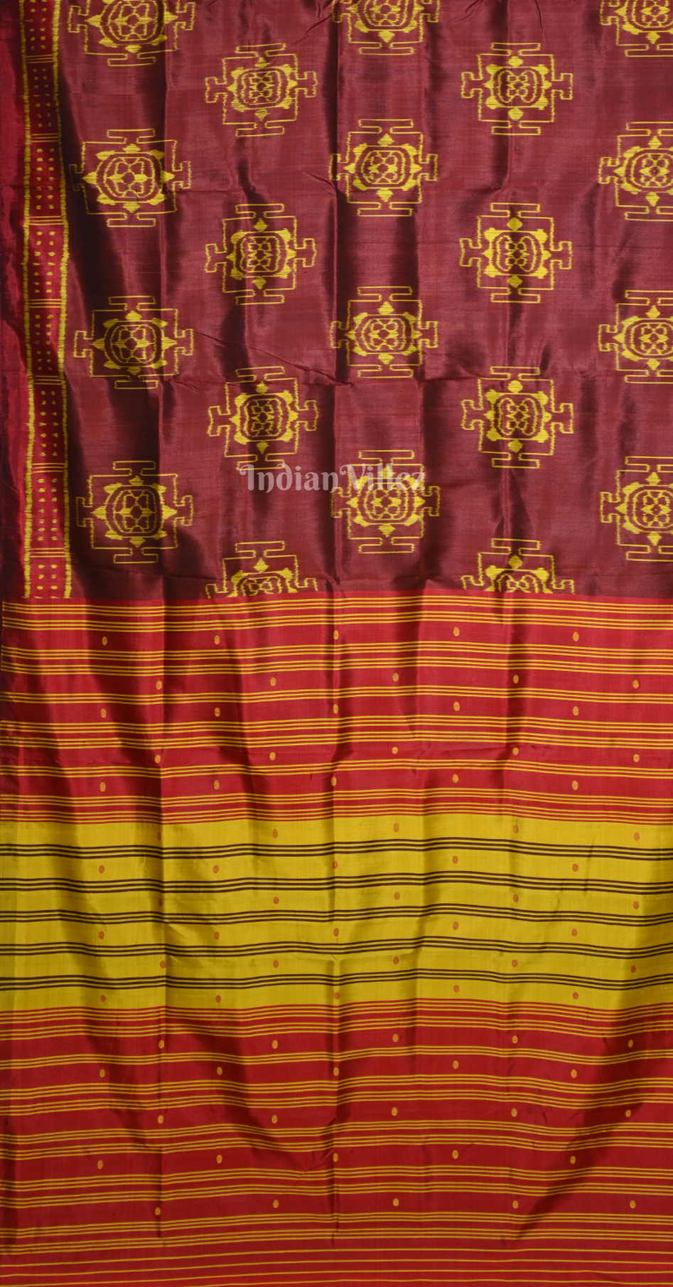 Maroon Yellow Odisha Ikat Contemporary Designer Saree 