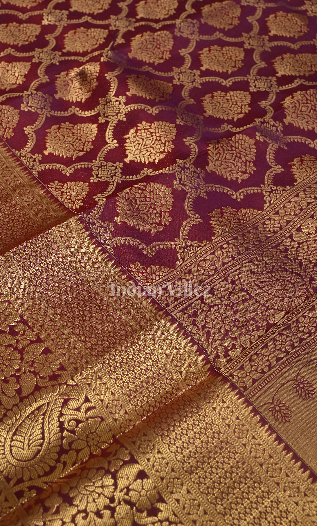 Bright Purple Wine pure Kanjivaram Silk Saree with  Zari Brocade 