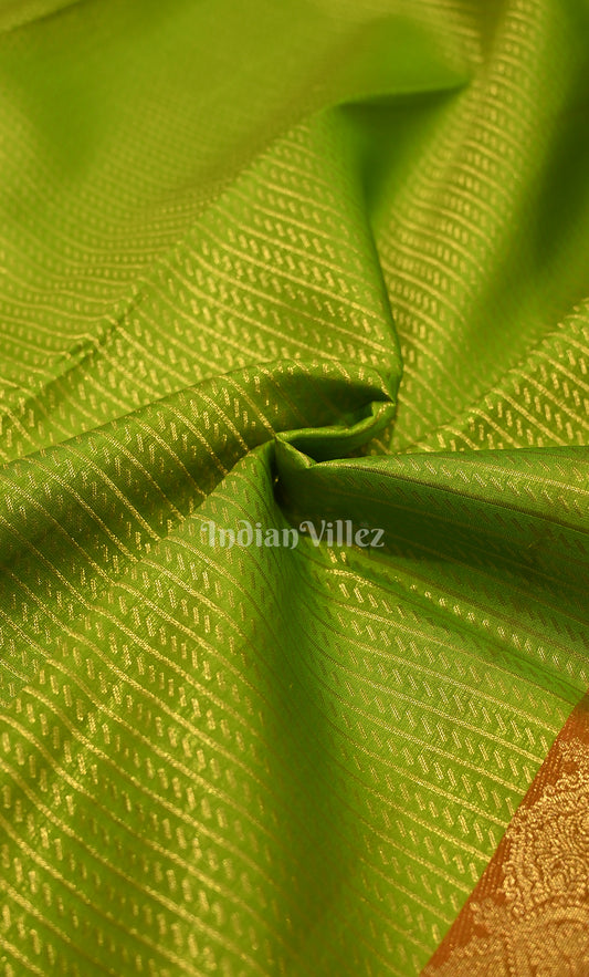 Parrot Green Red Brocade Pure Kanjivaram Silk Saree