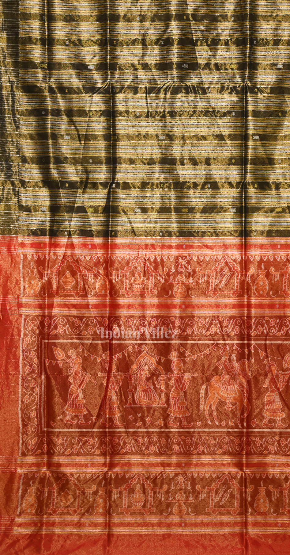 Golden Black Red Half Tissue Sambalpuri Silk Saree with Doli Barat Anchal