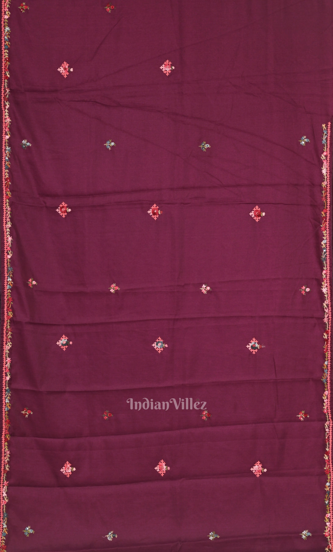 Purple Tusasr Silk Saree with Floral Hand Embroidery Work