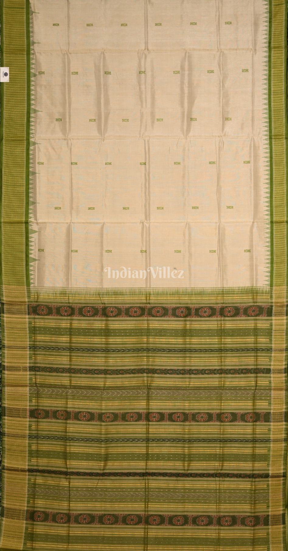 Beige Green Sambalpuri Tussar Silk Saree with Sarabandha Anchal