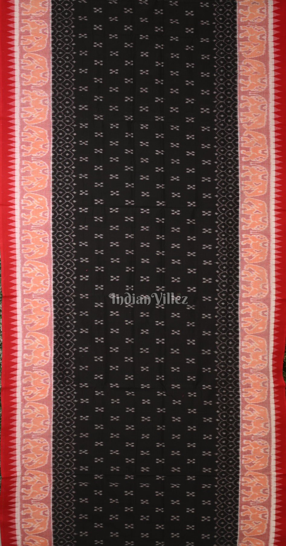 Black Maroon Elephant Scot Odisha Ikat Sambalpuri Cotton Saree 