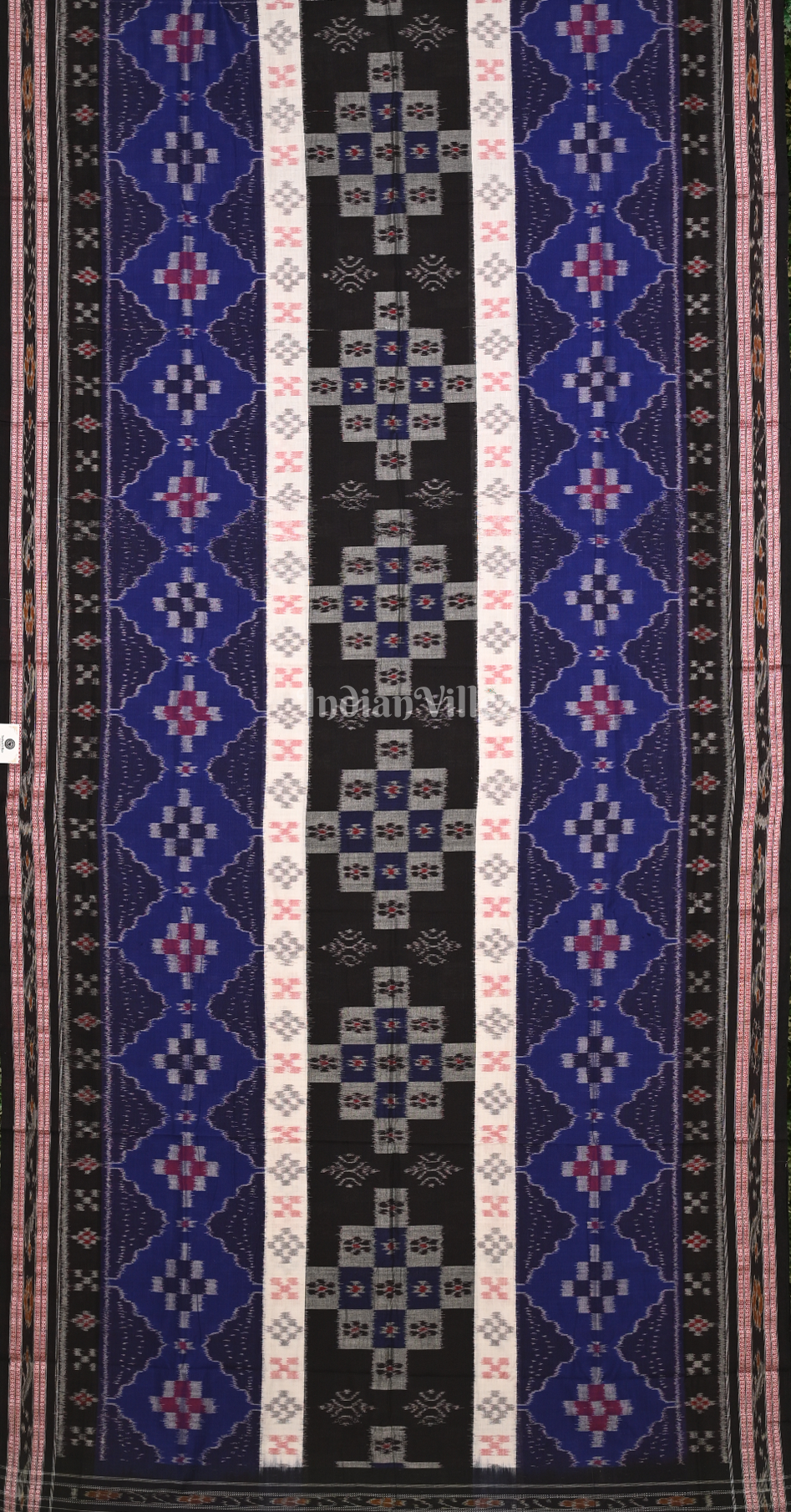 Black Blue Pasapali Triple Layer Odisha Ikat Sambalpuri Cotton Saree 