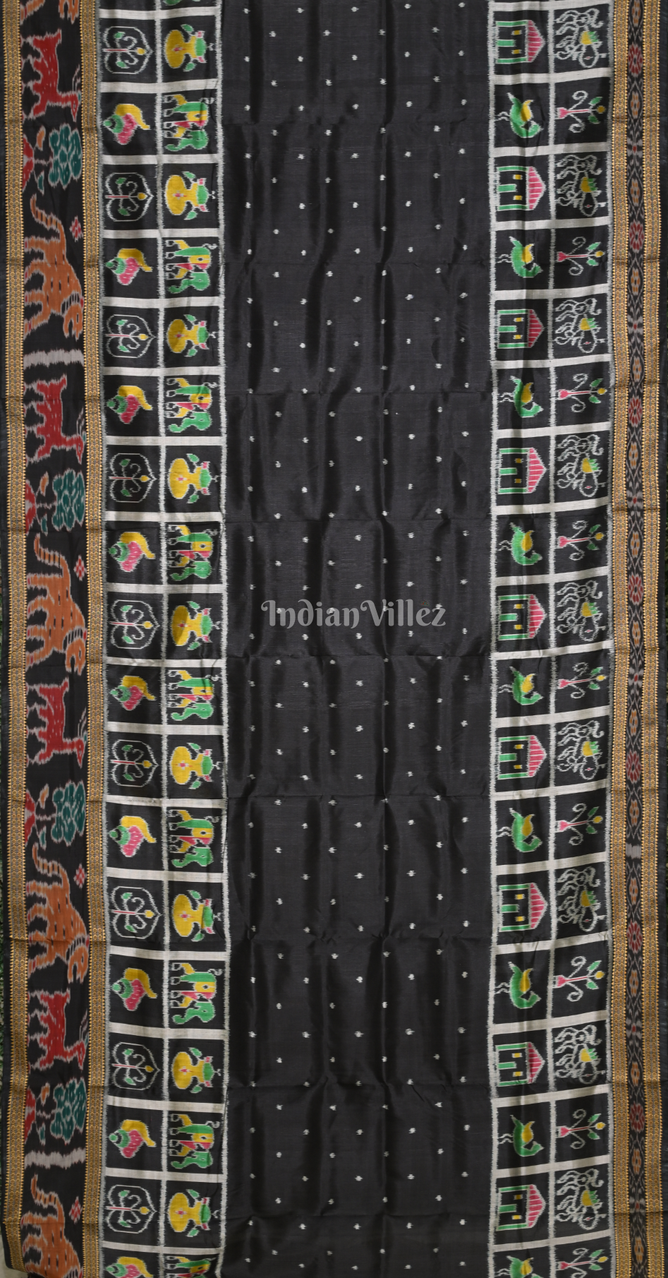 Black Dot Half Nabakothi Odisha Ikat Khandua Silk Saree 
