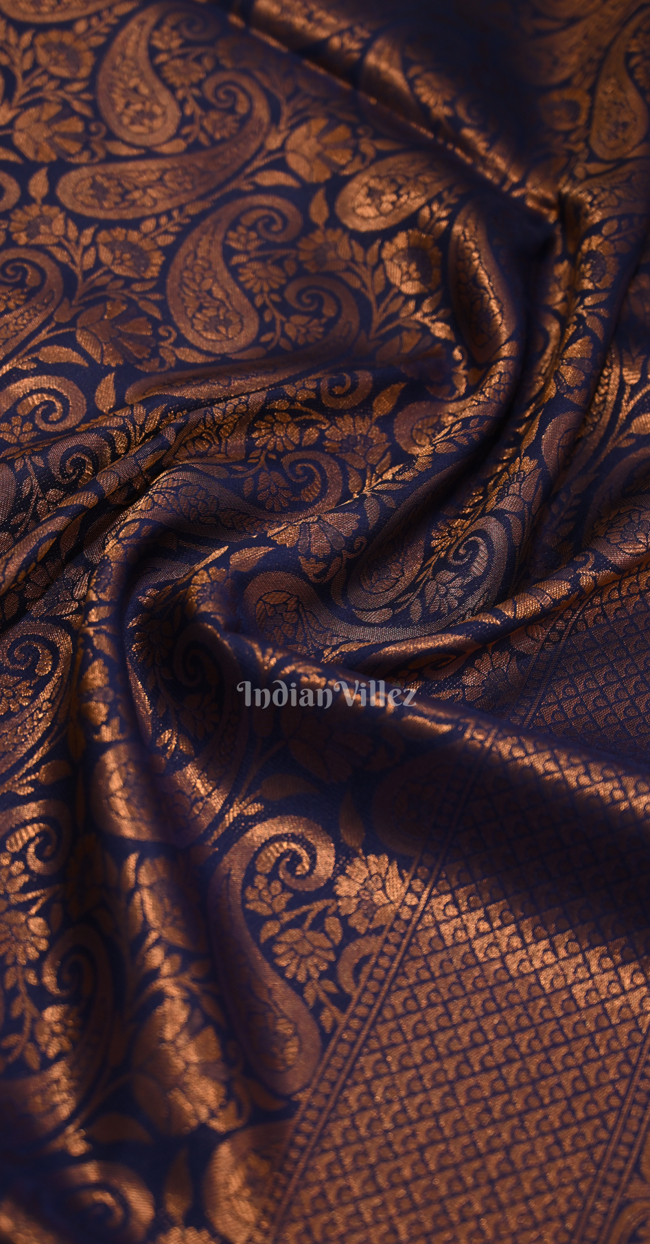 Blue Paisley Design Kanjivaram Silk Saree with Brocade Work 