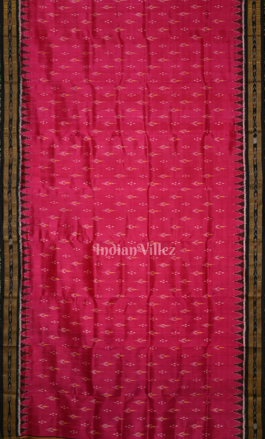  Rani Pink Black Mayur Chandrika Odisha Ikat Khandua Silk Saree