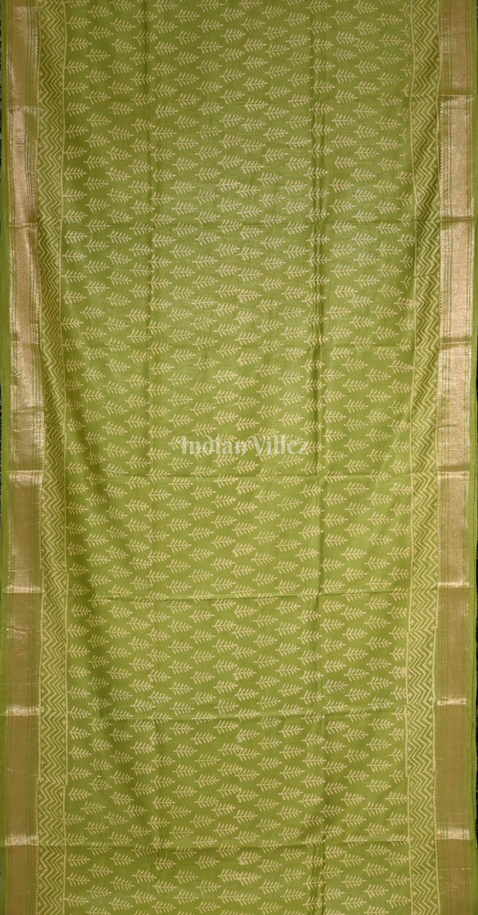 Mehendi Green Block Printed Cotton Saree