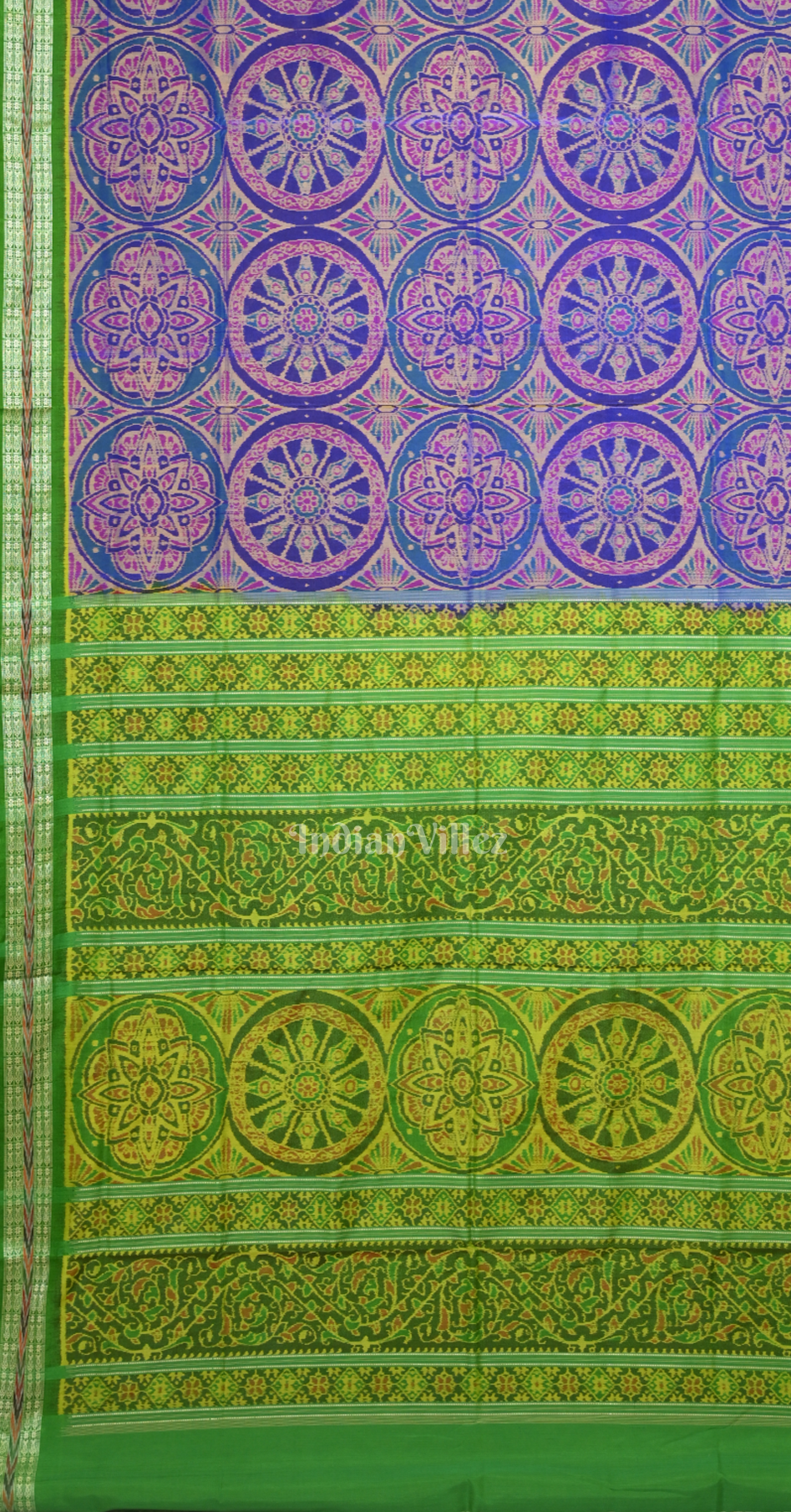 Blue Green Circular Motif Odisha Ikat Sambalpuri Silk*Cotton (Bapta) Saree