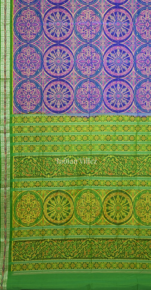 Blue Green Circular Motif Odisha Ikat Sambalpuri Silk*Cotton (Bapta) Saree
